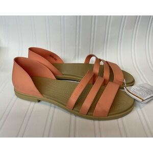 Crocs Tulum Sandals Flats Open Peach‎ Orange Straps Comfort Casual 206109 Size 9